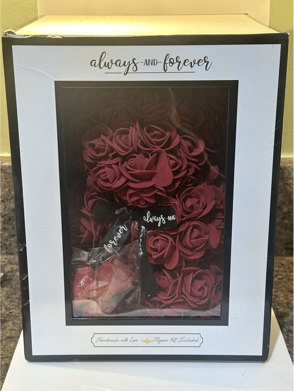 Always -and- Forever Flower Bear Burgundy Valentine Birthday & Anniversary Gift